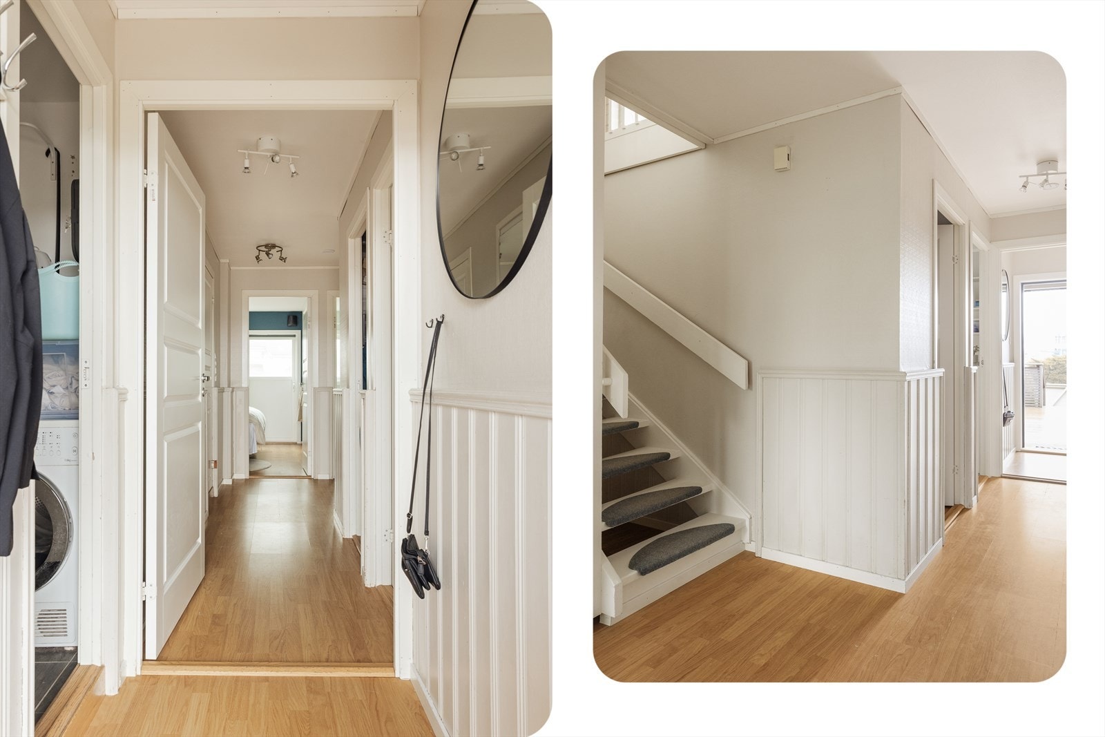 Velkommen inn! Her møtes du av en lys entré som gir et hyggelig førsteinntrykk med en gang du kommer inn døren. Pene farge- og materialvalg skaper en lun atmosfære. Galleribilde