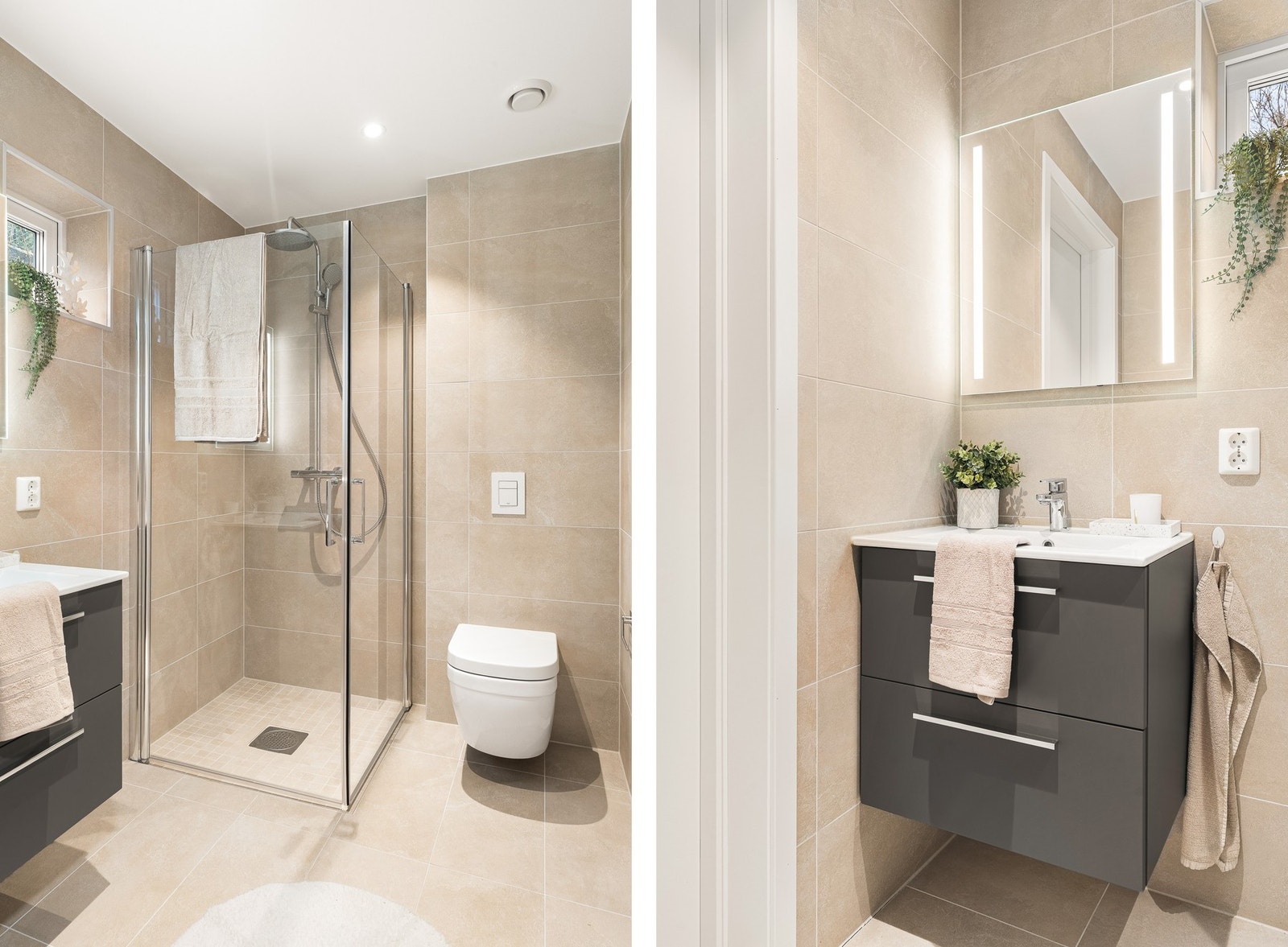 Badet er på 3,4 kvm og har godt med oppbevaring i baderomsinnredningen. Galleribilde