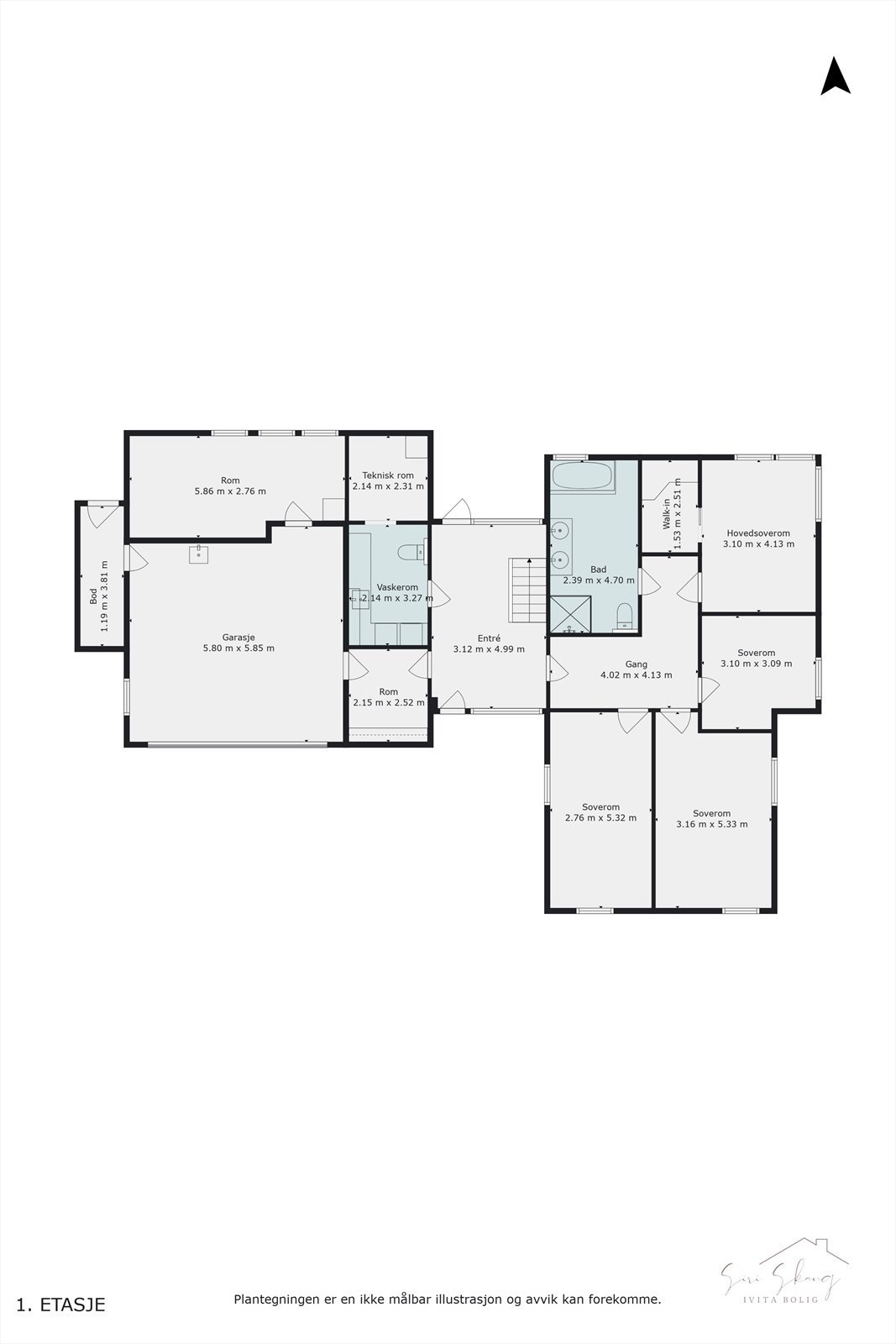 Plantegning i 2D av 1.etasje. Galleribilde