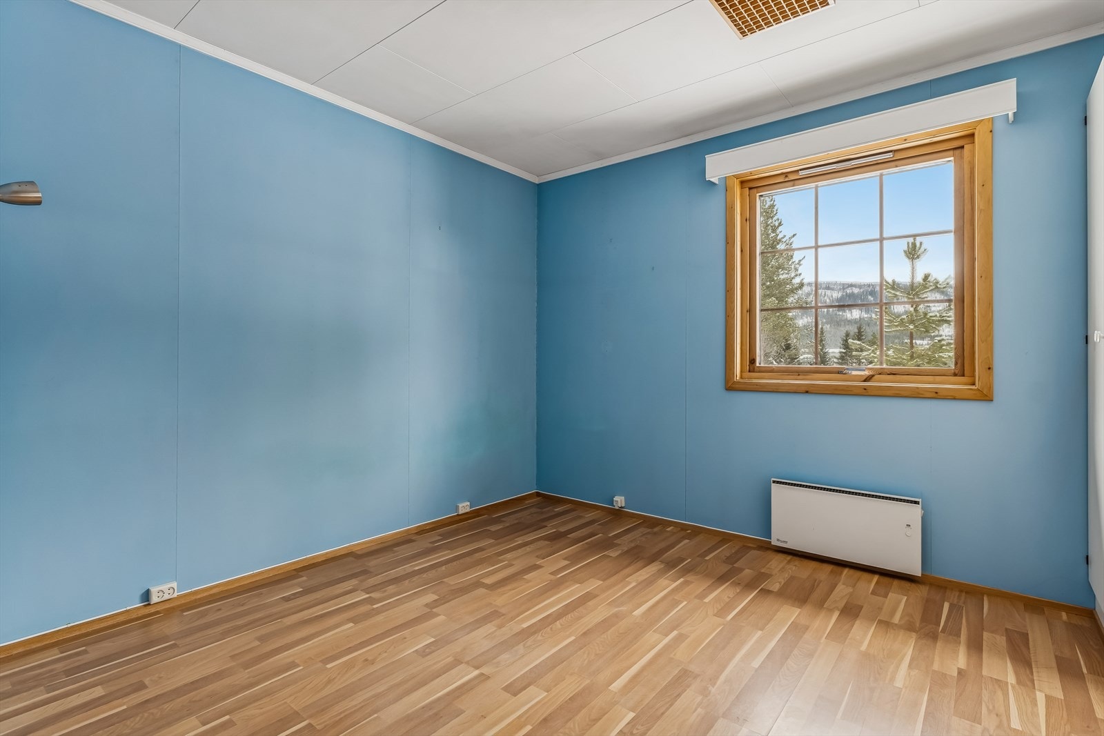 Det andre soverommet har laminatgulv og malte veggplater. Galleribilde