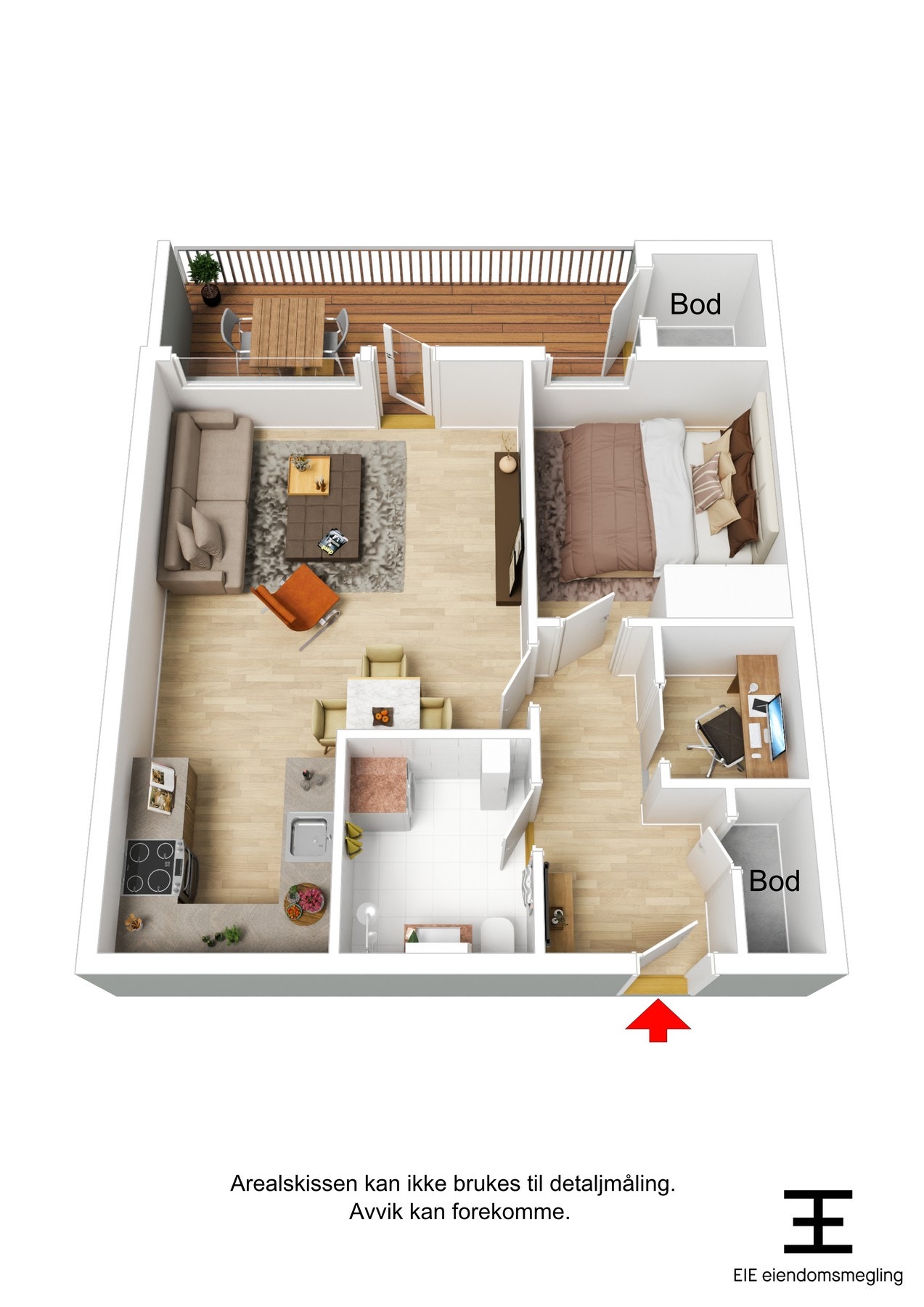 Boligens plantegning i 3D. Galleribilde