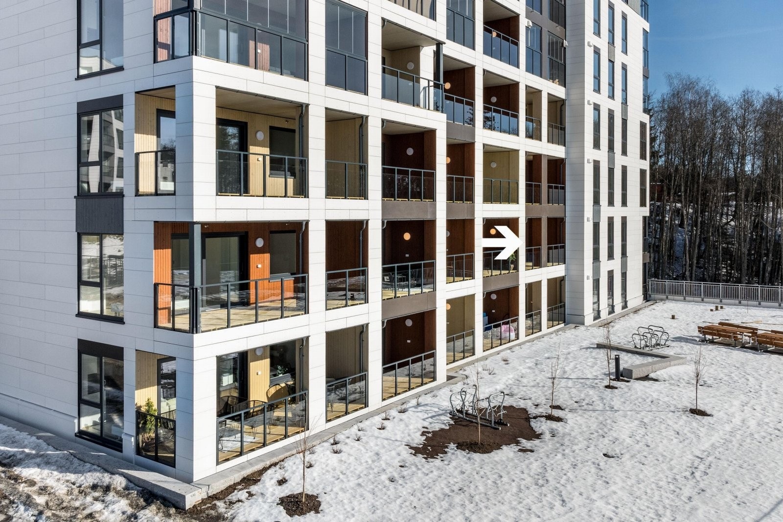 Bygg M består av 63 boligenheter, nyoppført i 2026. Galleribilde