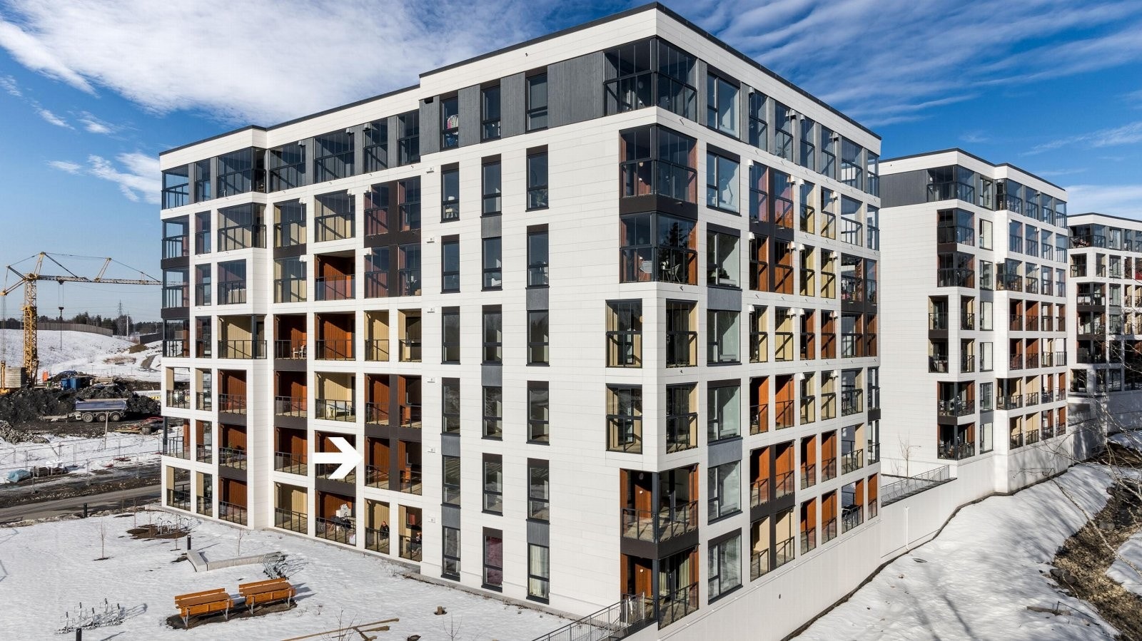 Bygg M består av 63 boligenheter, nyoppført i 2026. Galleribilde