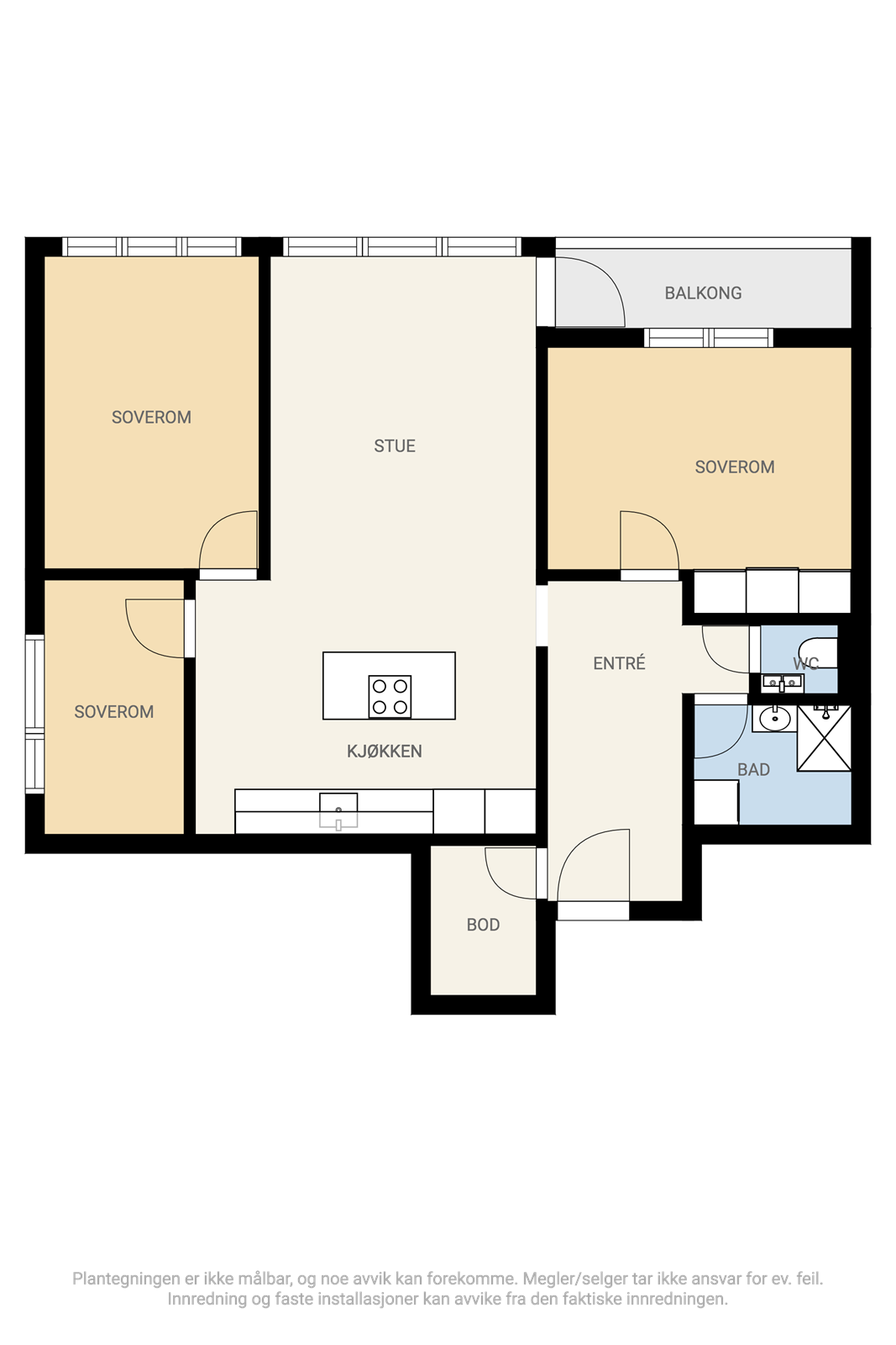 Alternativ plantegning 3 soverom Galleribilde