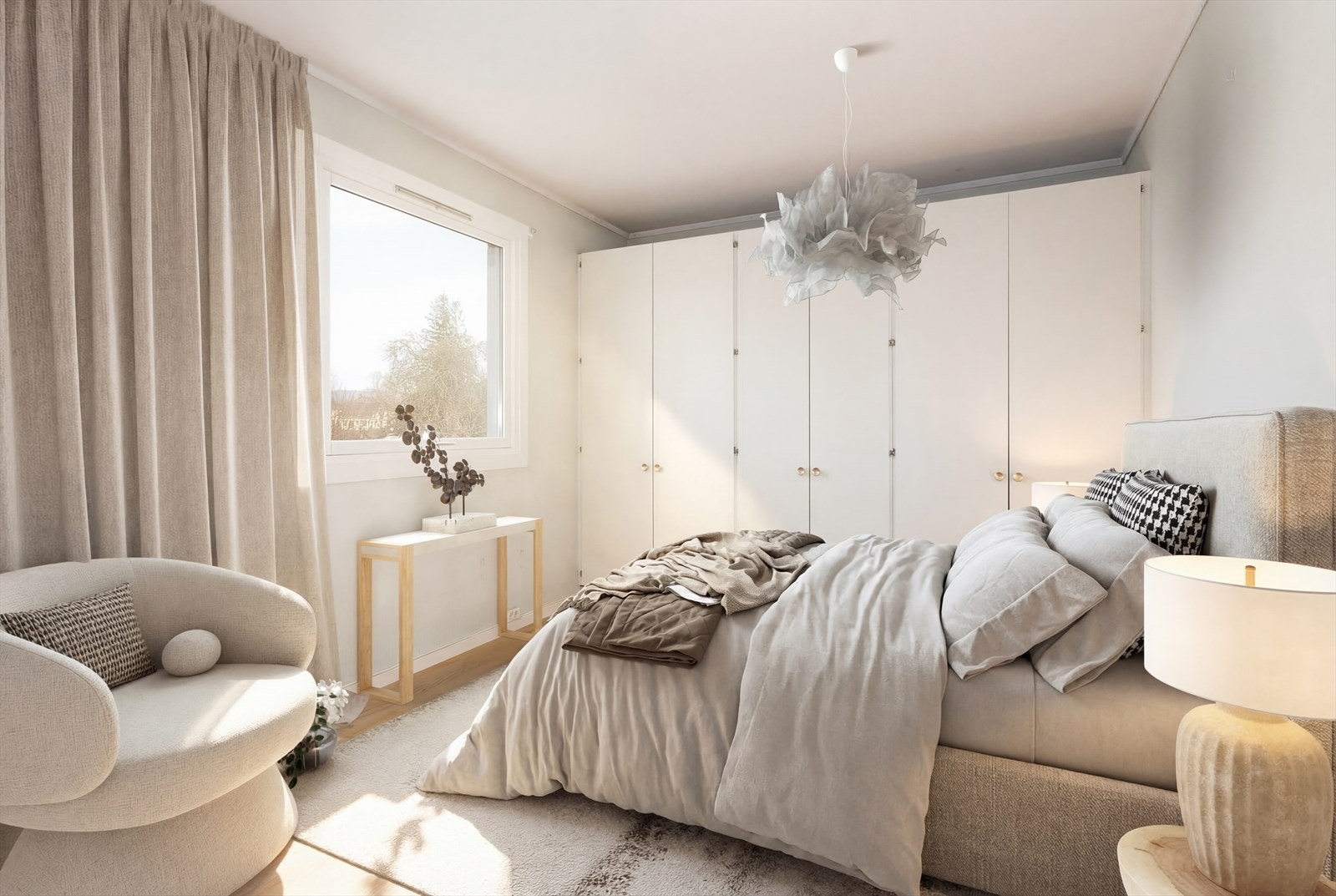 Soverommet er på 10 m2 med fin plass til stor seng. (Digital møblering, kun en illustrasjon) Galleribilde