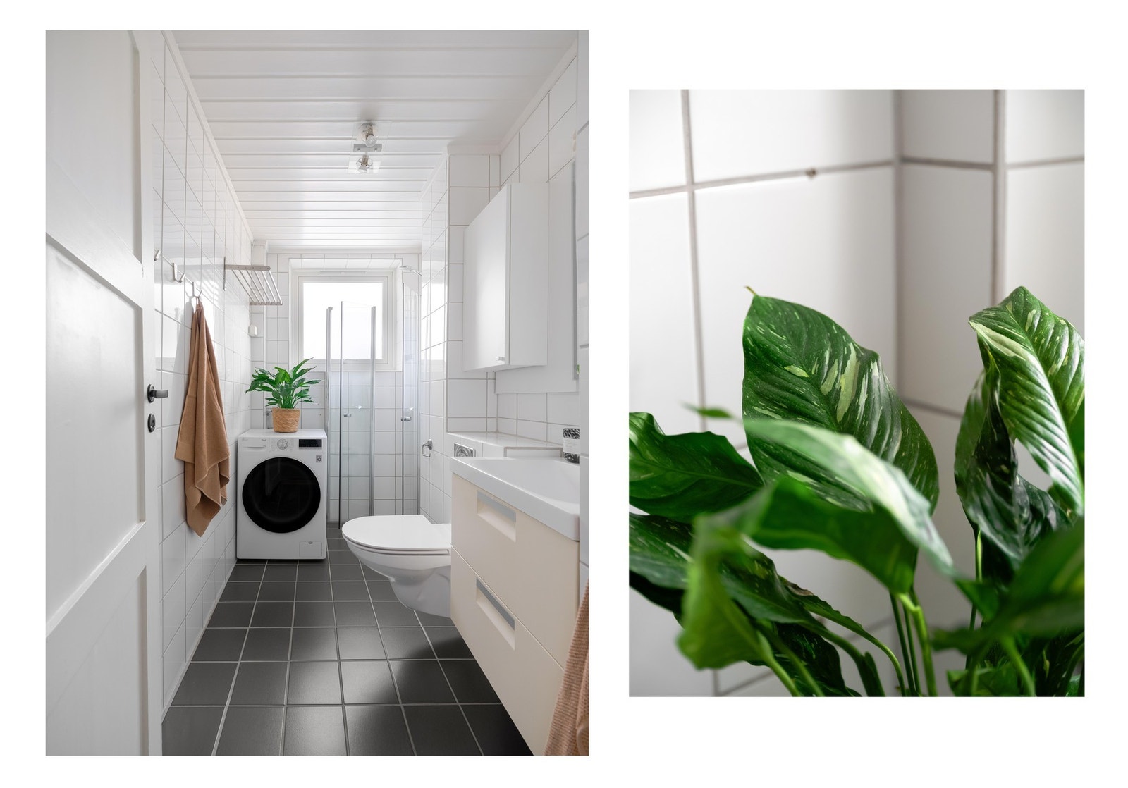 Fra entreen finner vi det pent flislagte badet. Galleribilde