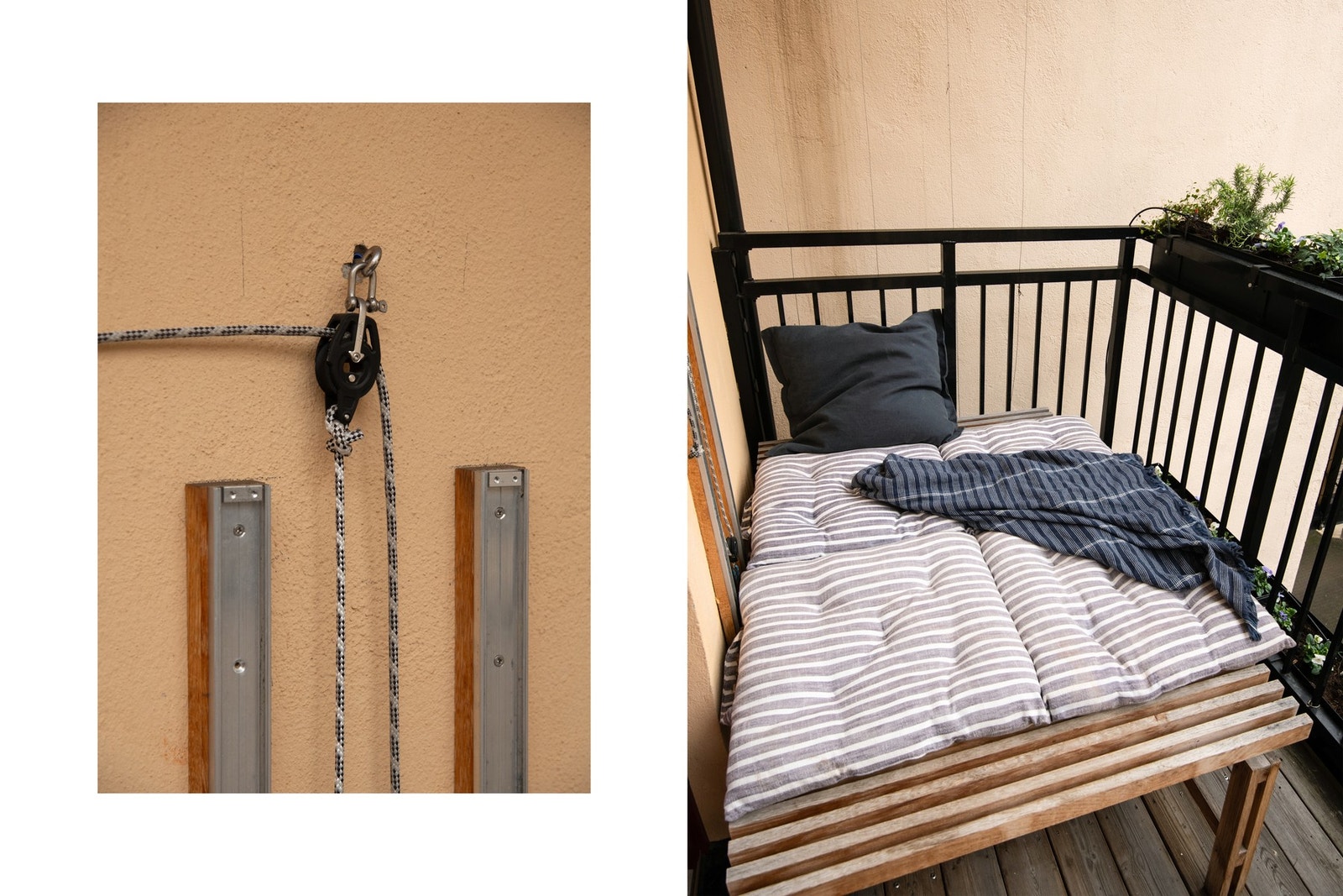 Spesiallaget bord som kan heves og senkes- og dermed brukes som "day-bed". Perfekt for varme sommerdager Galleribilde