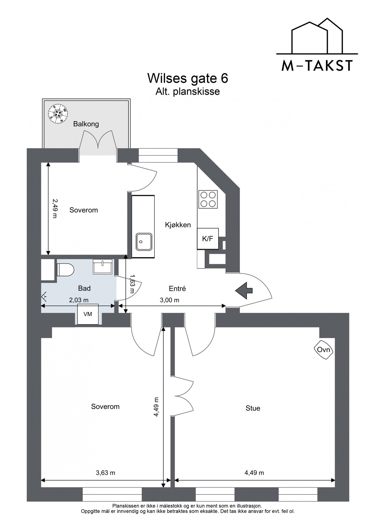 Alternativ planskisse som viser muligheten omgjørelse til 2 soverom Galleribilde
