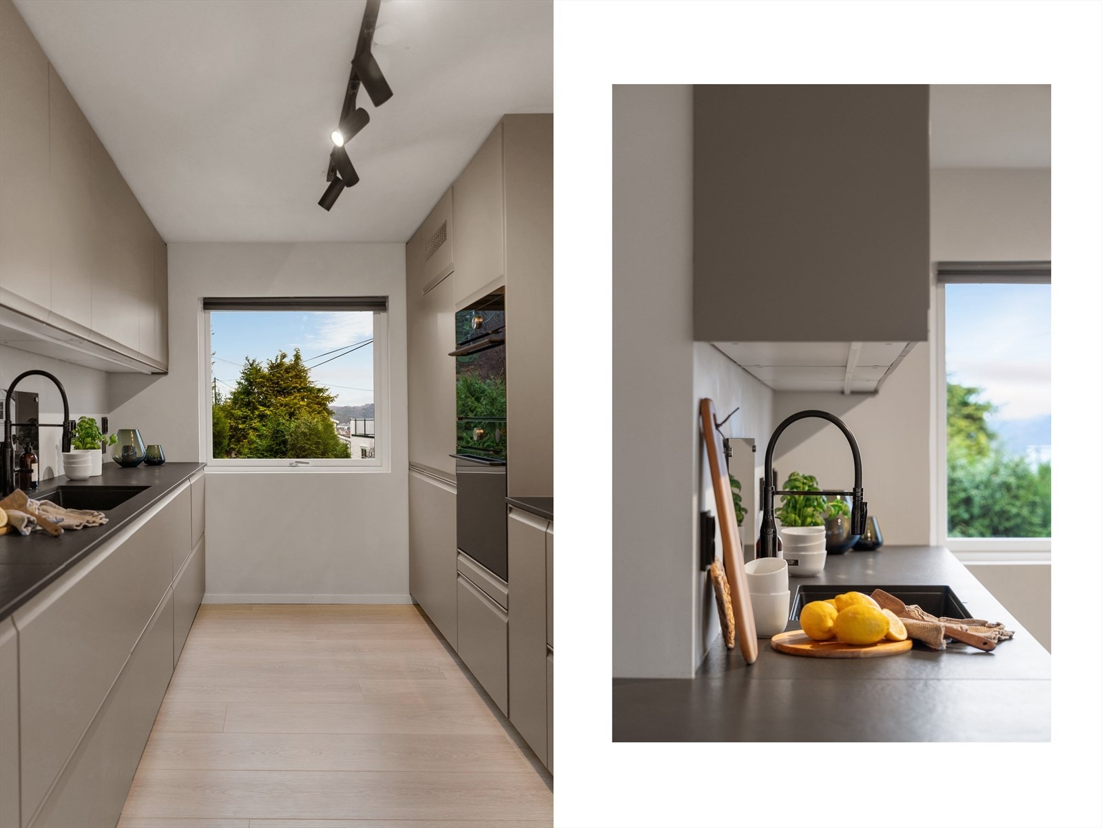 - Merk de takhøye overskapene som sørger for et sømløst uttrykk samt optimal lagring i høyden - Galleribilde