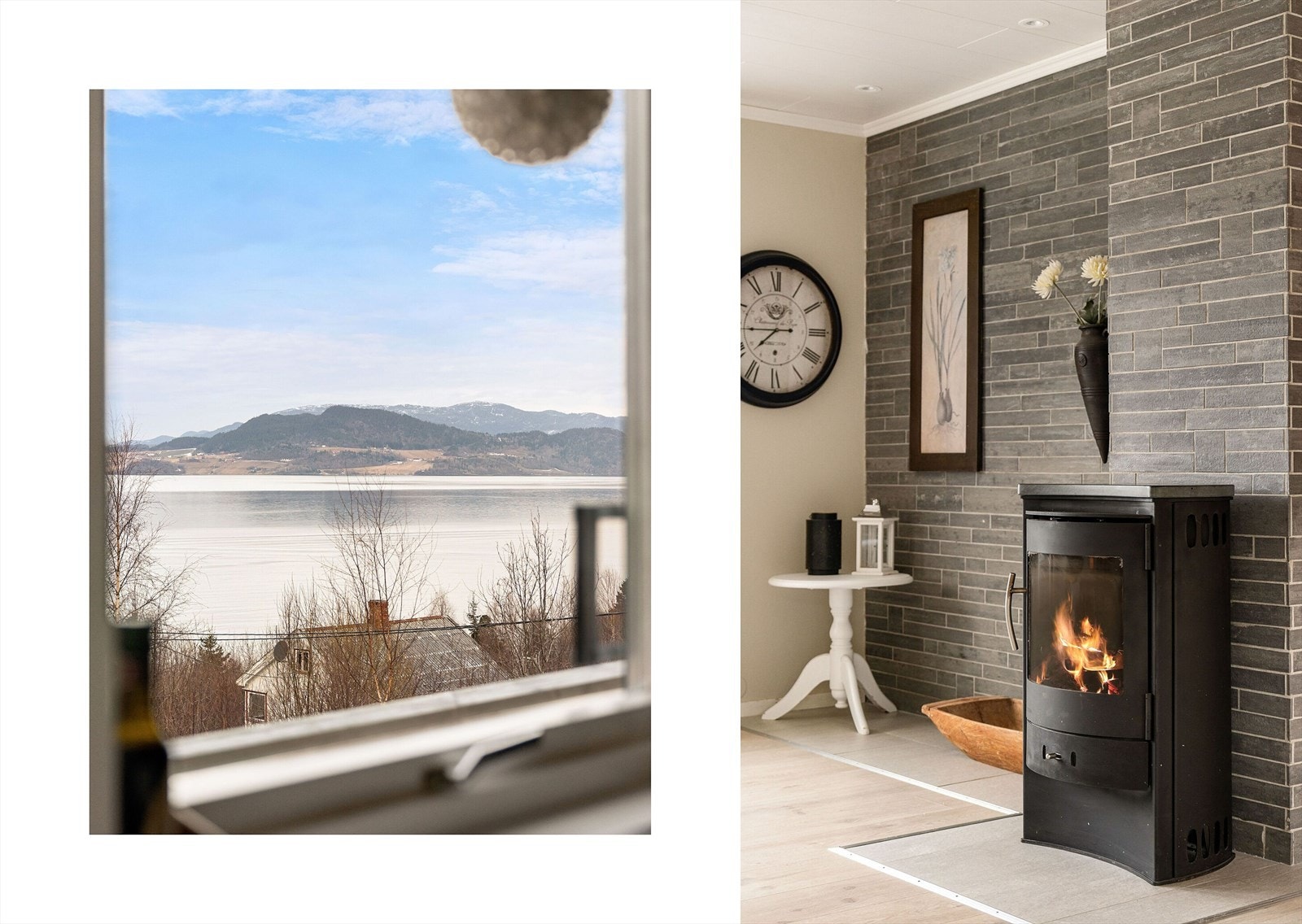 Satte inn nytt syrefast røykrør, monterte rentbrennende vedovn i 2024. Galleribilde