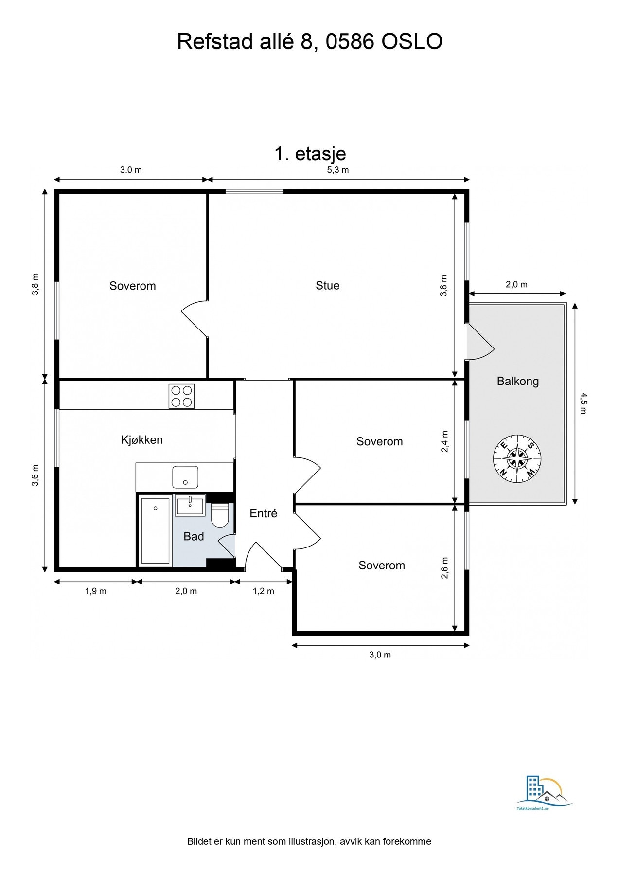 - Plantegning til orientering. Leiligheten disponerer en bod på loftet og i kjeller - Galleribilde