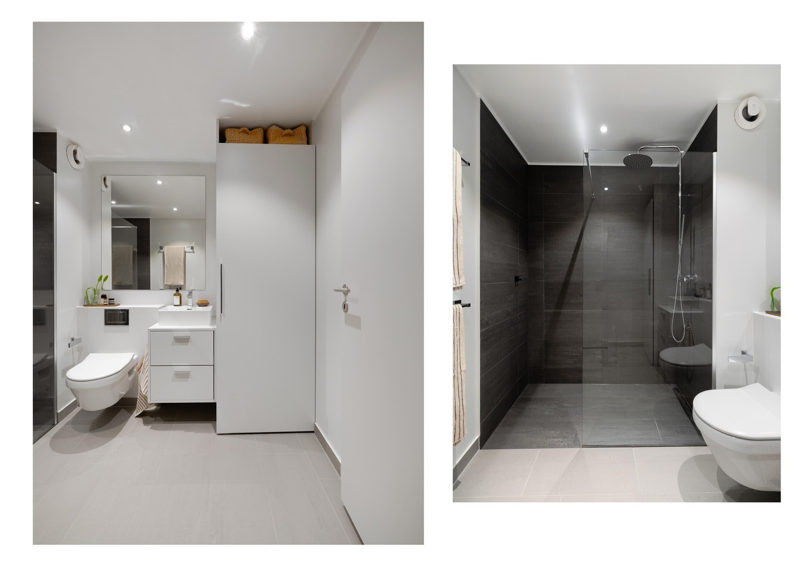 Videre har badet en romslig dusjsone med regndusj, og håndholdt dusj Galleribilde