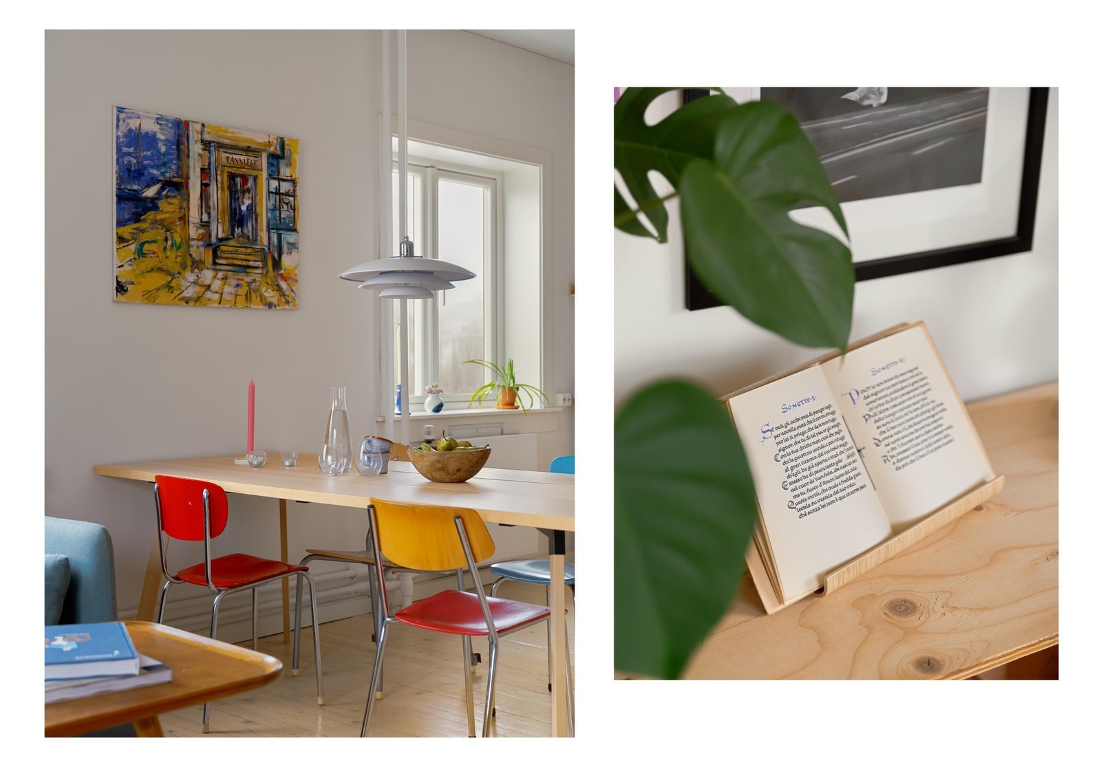 Slik rommet er innredet i dag, fungerer spisebordet som et naturlig skille mellom de to sonene. Galleribilde