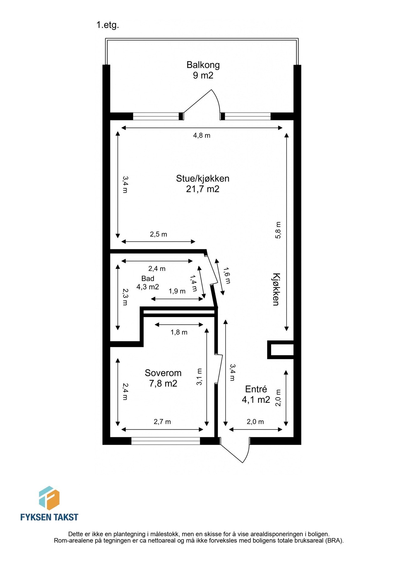Målsatt planskisse. Det medfølger bod og parkeringsplass i borettslagets oppvarmede kjeller. Galleribilde
