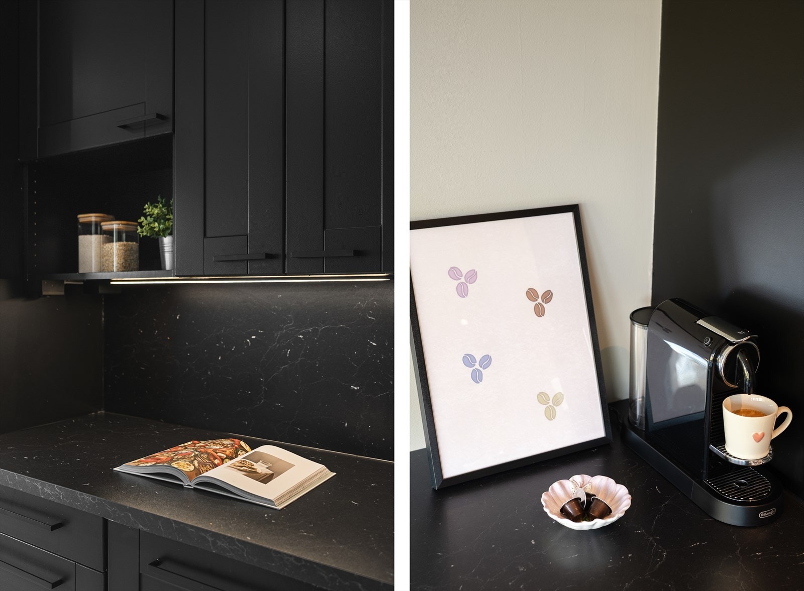 Bakplaten er utført i samme materiale som benkeplaten, noe som gir et helhetlig uttrykk. Galleribilde