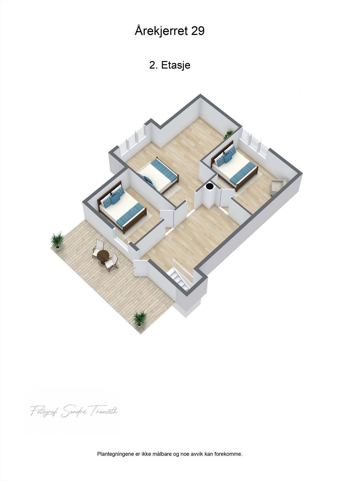 Planløsning 2.etg.: 3 soverom, samt mellomgang med god lagringsplass. Galleribilde