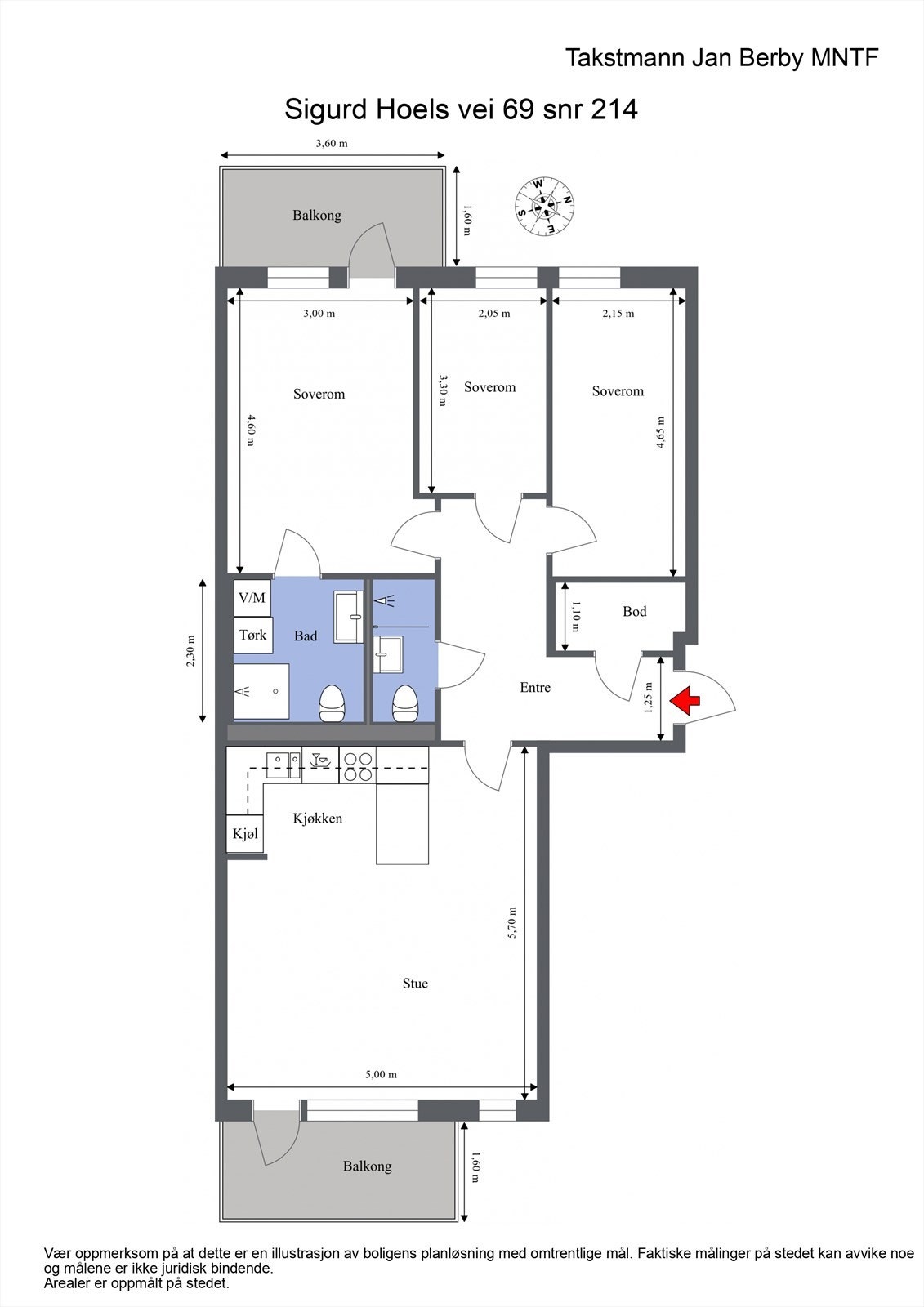 Plantegning. I tillegg disponerer leiligheten en kjellerbod. Galleribilde