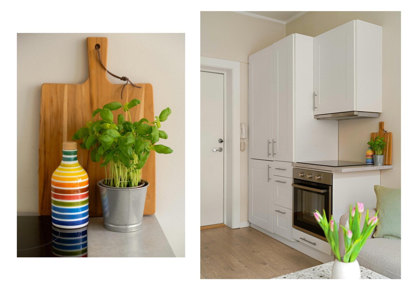 Kjøkkenet er tidløst, og det er integrerte hvitevarer. Galleribilde