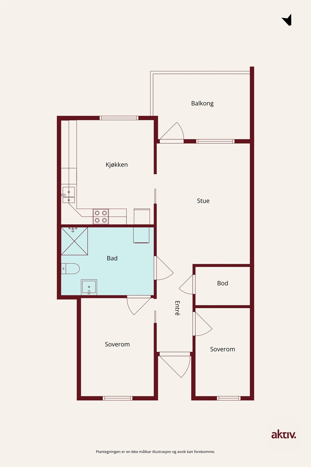 Leiligheten har en praktisk planløsning Galleribilde