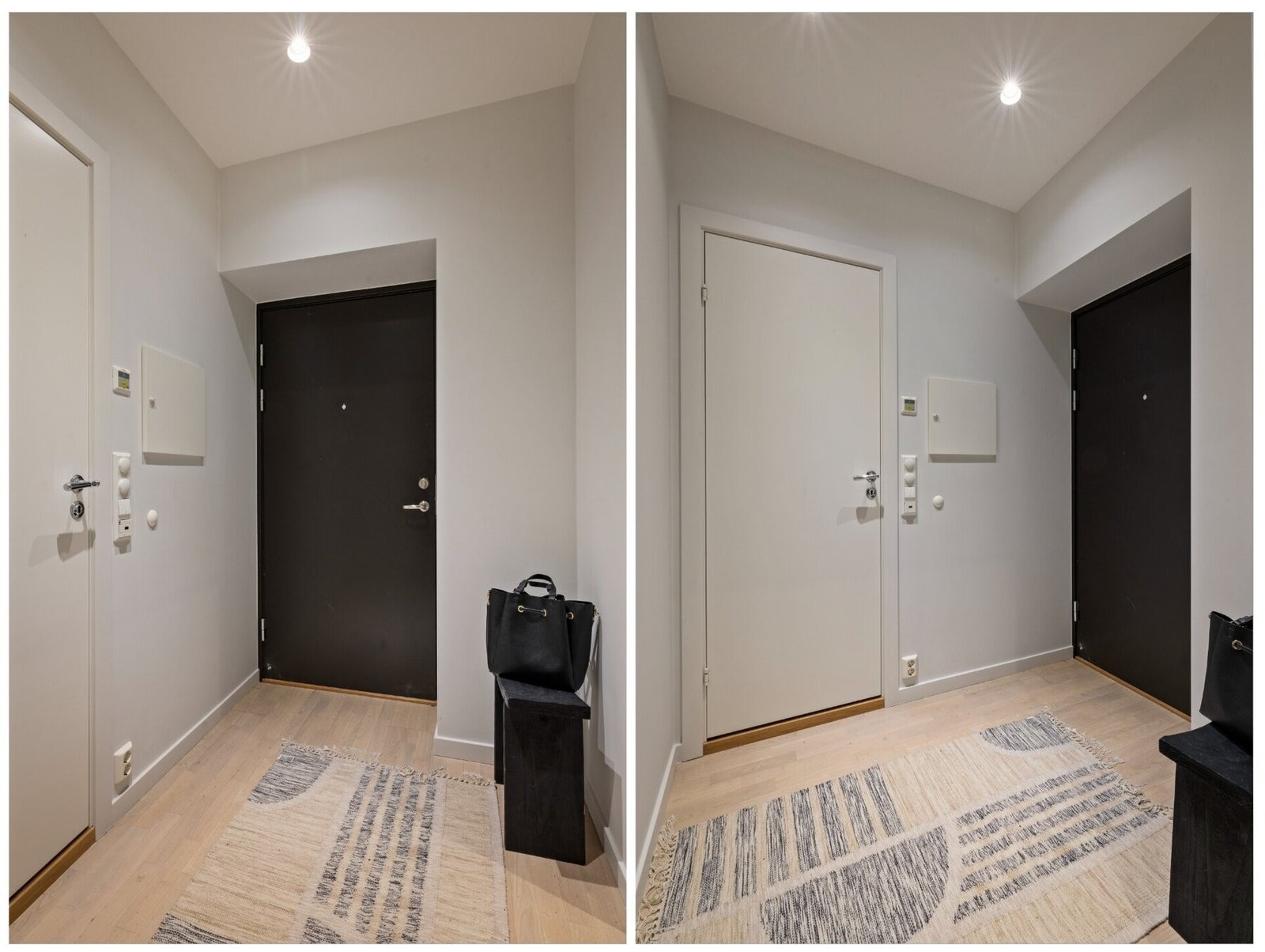Velkommen inn! Hyggelig entré som gir et godt førsteinntrykk og fungerer som det naturlige knutepunktet i leiligheten. Galleribilde