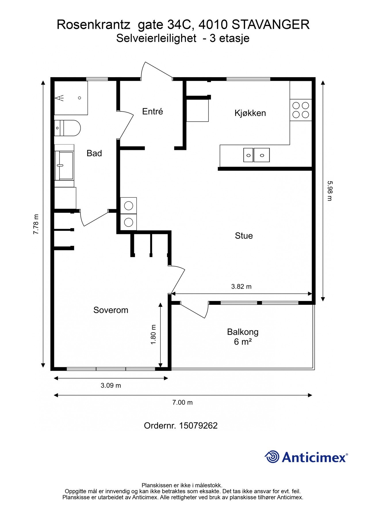 Plantegning til leiligheten. - Kan avvike fra de faktiske forhold. Galleribilde