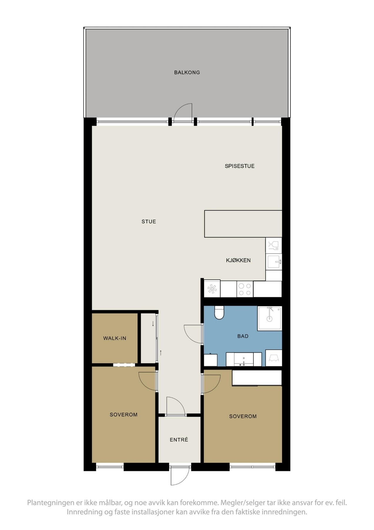 Leiligheten har en gjennomtenkt planløsning på 86 m² som rommer to soverom, bad og et praktisk walk-in closet. Galleribilde
