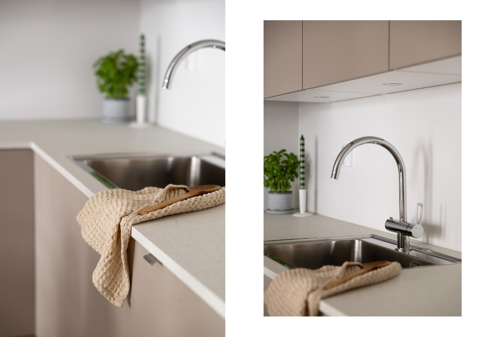 Benkeplate av laminat med nedfelt kjøkkenvask. Galleribilde