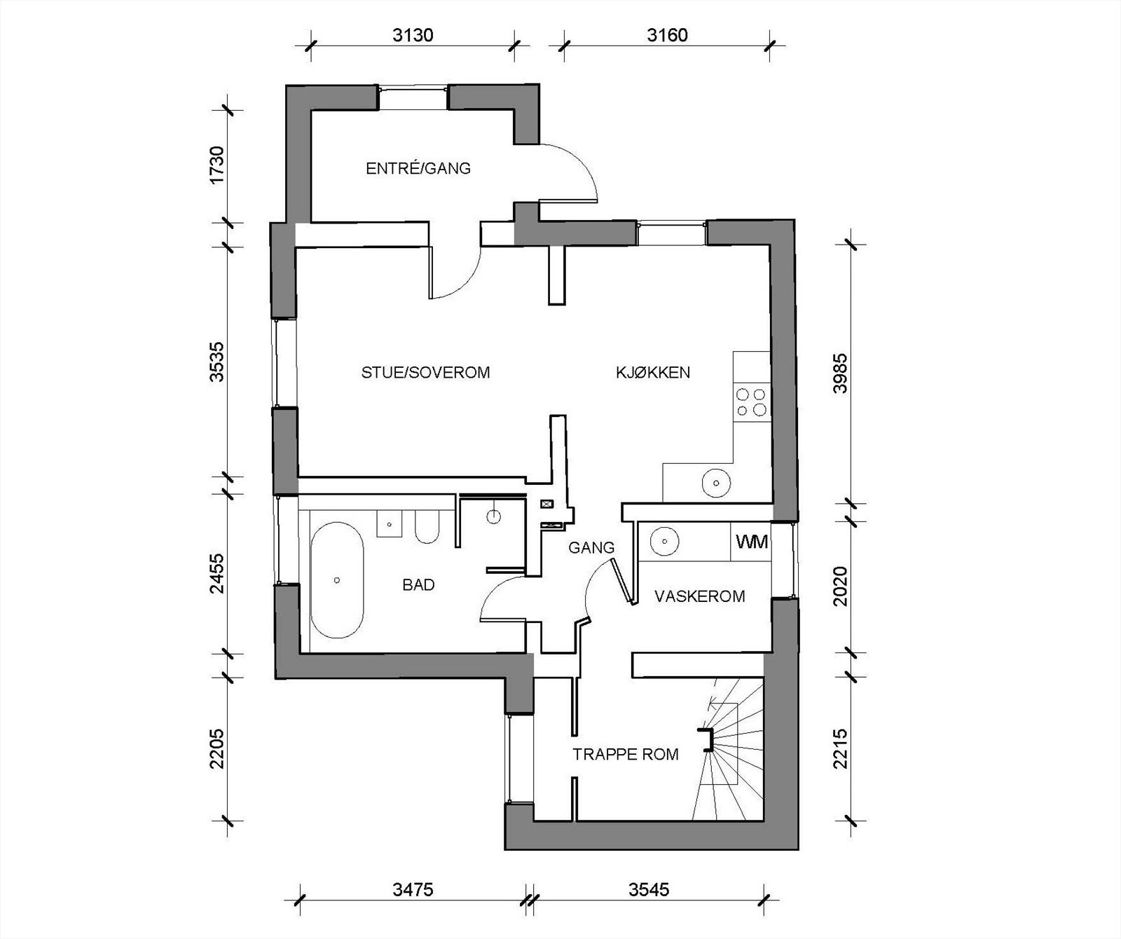Plantegning U. etasje. Hybel med separat kjellerinngang. Utleid de siste år for kr 13 200,- pr. mnd. Galleribilde