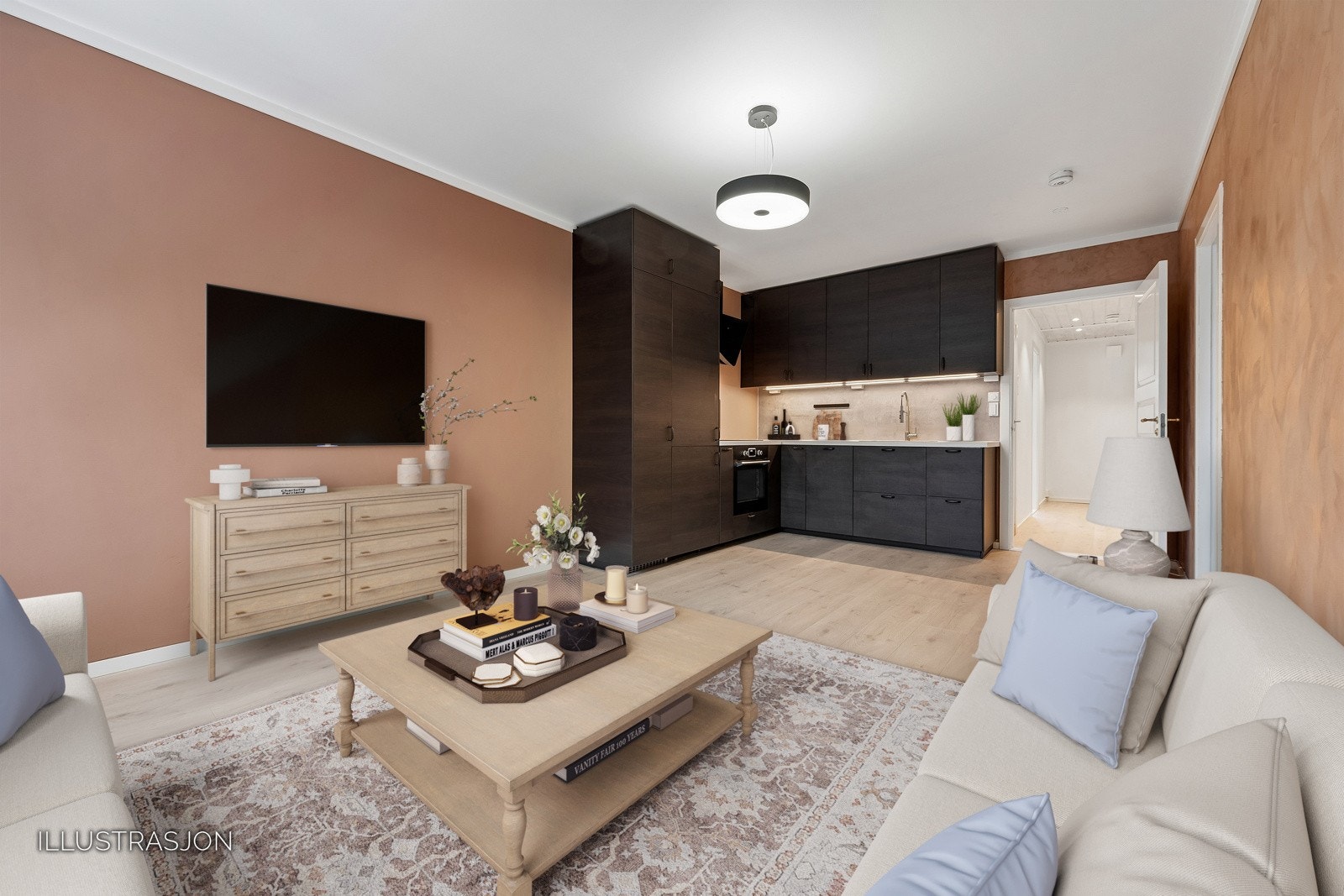 Digital møblering kjøkken/stue. Galleribilde