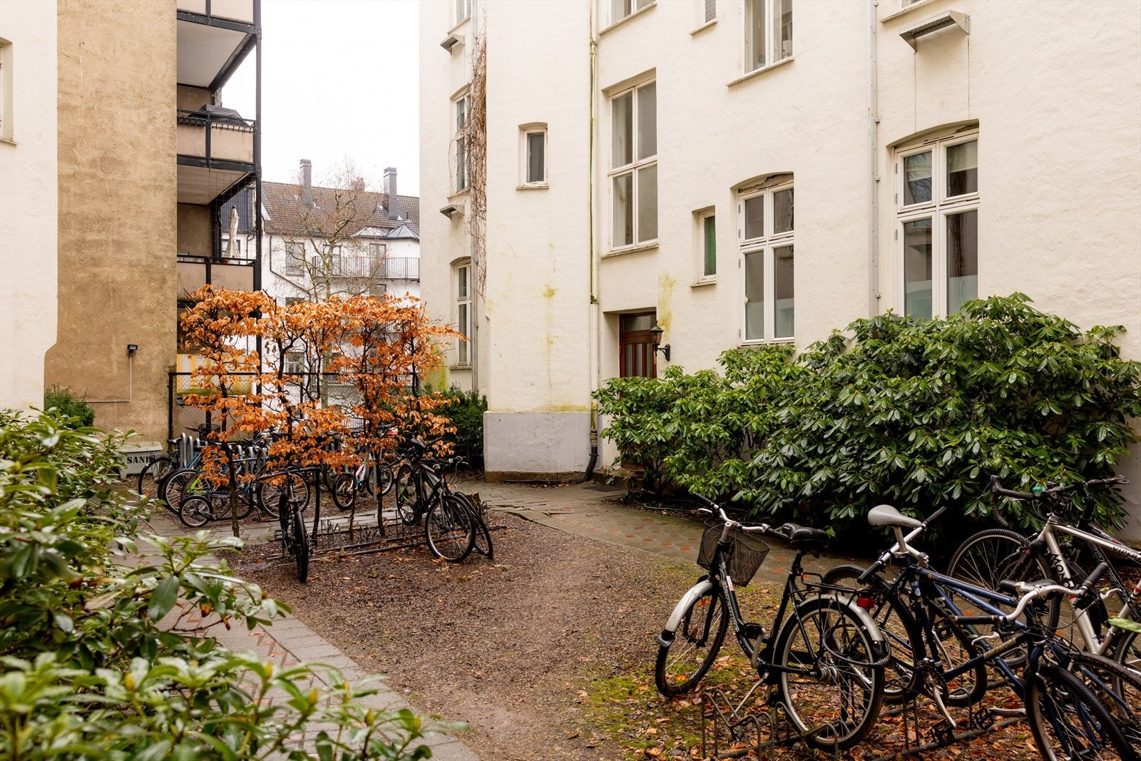 Bakgård med sykkelparkering. Galleribilde