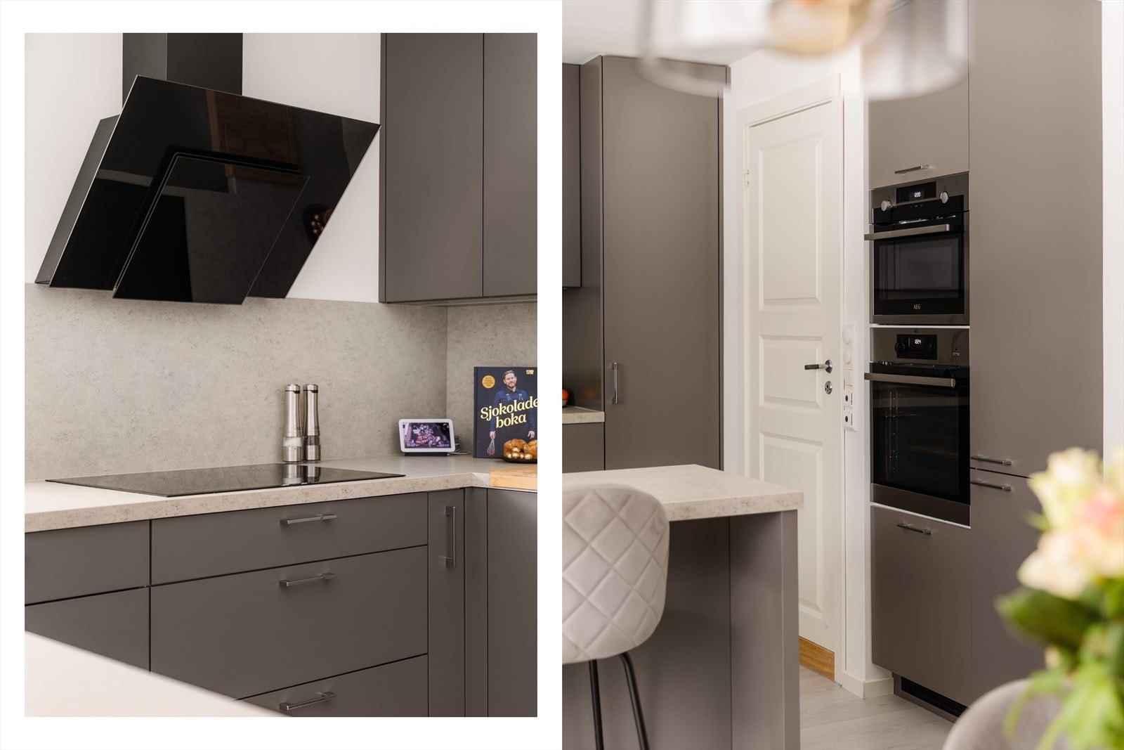 To stekeovner og stilige detaljer forøvrig gir et delikat og funksjonelt kjøkken. Galleribilde