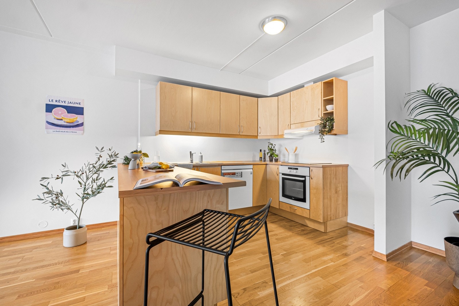 Kjøkkeninnredningen er utstyrt med integrert platetopp og stekeovn Galleribilde