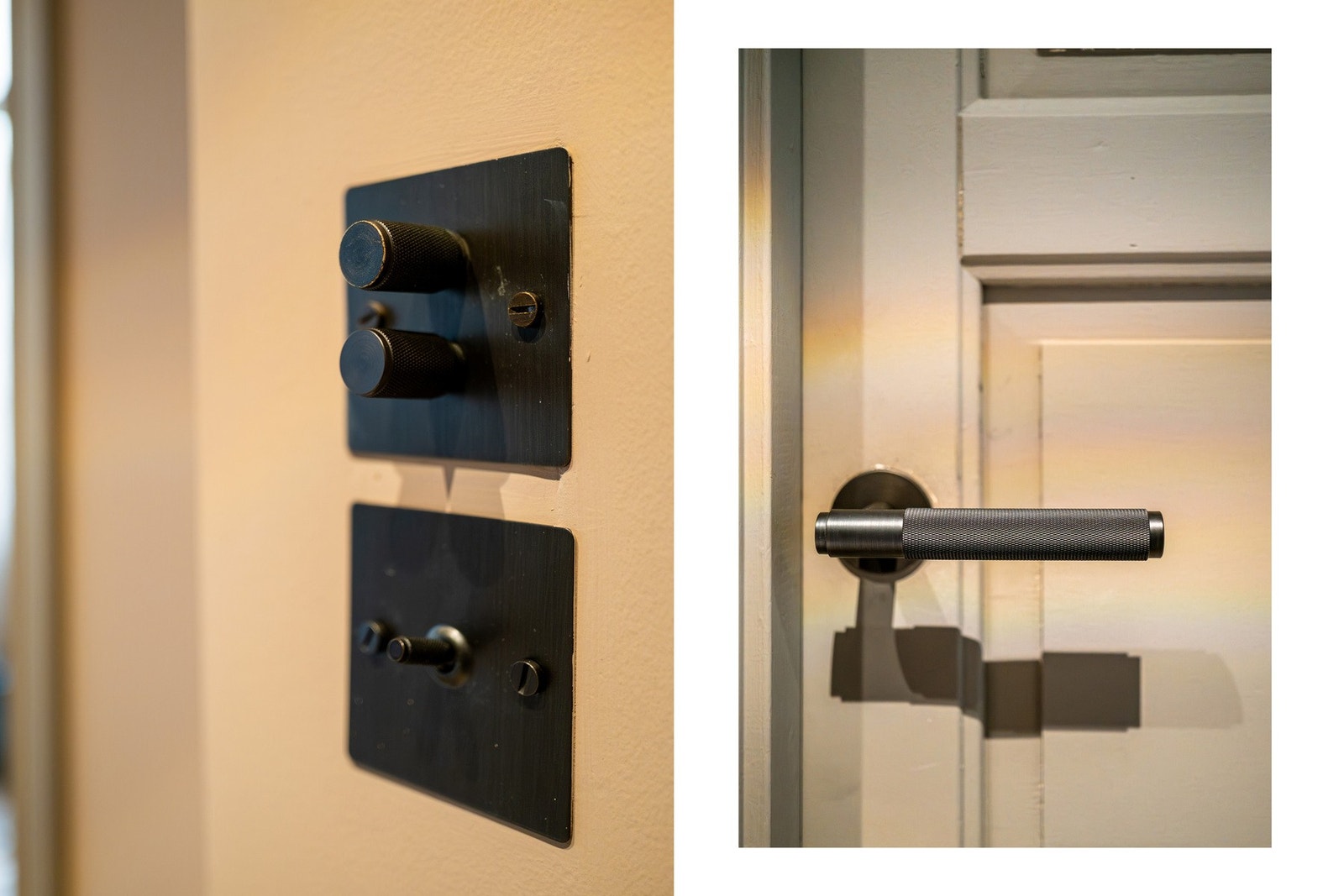 Leiligheten har gjennomførte detaljer med dørhåndtak og brytere fra Buster + Punch. Galleribilde