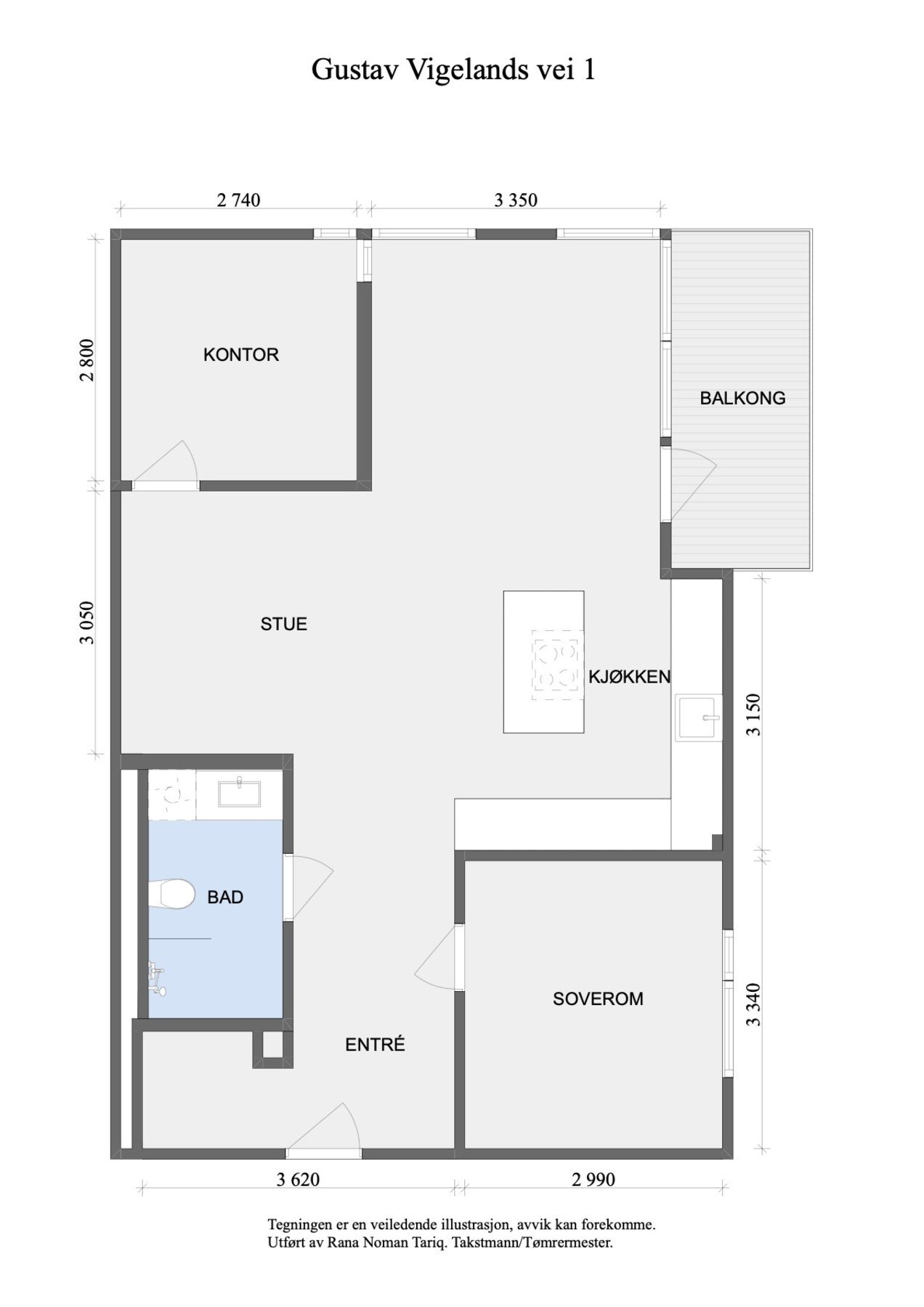 Målsatt plantegning av leiligheten. Galleribilde