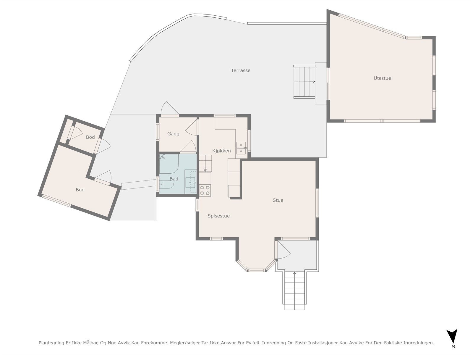 Første etasje, utestue og boder. Galleribilde