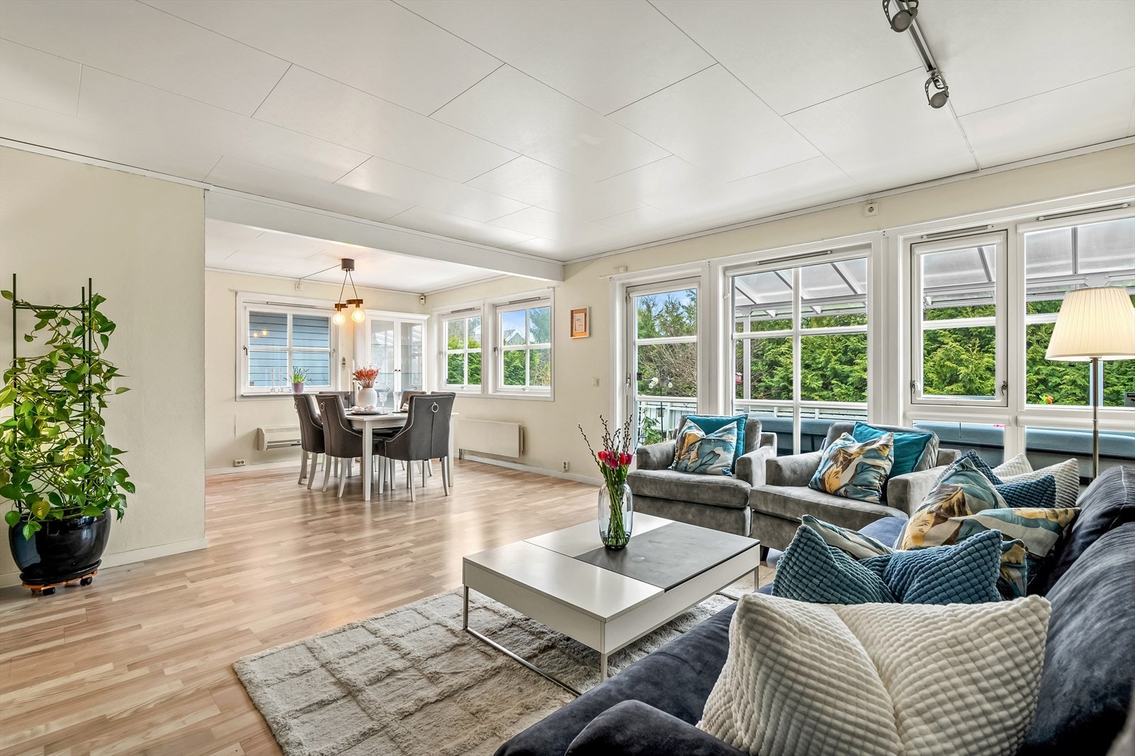 Fra entrèen kommer du videre inn til i husets hjerte; et stort rom med mange store vinduer som slipper inn rikelig med dagslys. Galleribilde