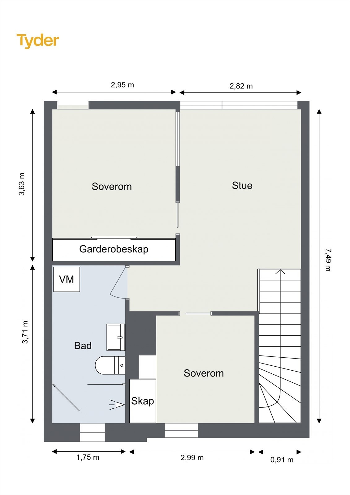 Plantegning 7.etasje - leilighetens andre plan. Galleribilde