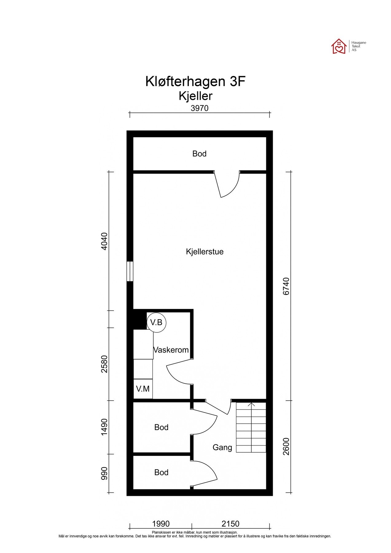 Planløsning kjeller, ca. 41 kvm med tre boder. Galleribilde