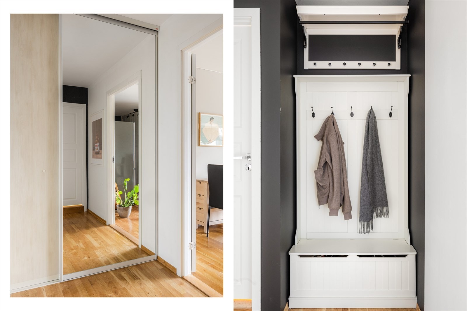 Entréen har en stor og praktisk garderobe, samt en praktisk innredning for sko og jakker. Galleribilde