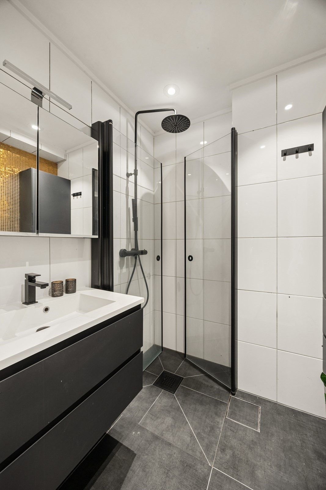 Det er opplegg for vaskemaskin i plassbygget skap i entréen. Galleribilde