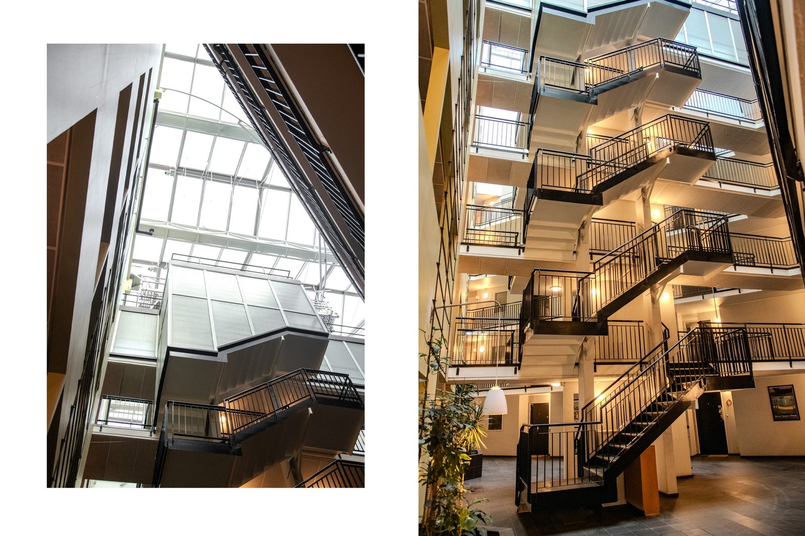 Meget innbydende inngangsparti i bygget. Atriet fremstår som lyst og luftig med en imponerende takhøyde. Herfra er det heisforbindelse videre opp til leilighetsplanet. Galleribilde