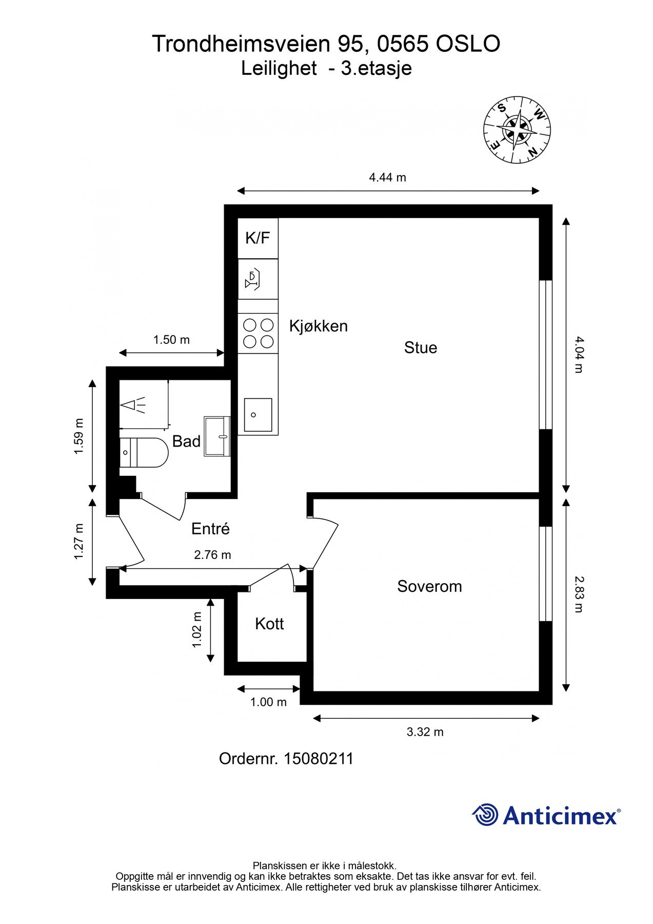 Arealeffektiv planløsning med fine soner. Det er også opplegg for vaskemaskin i kott. Galleribilde