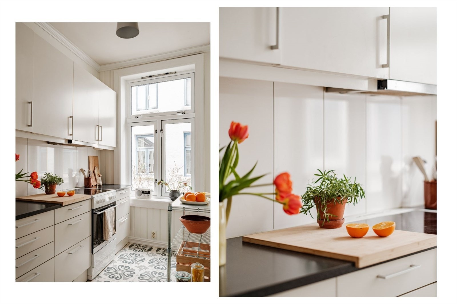 Over benkeplaten er det flislagt. Galleribilde