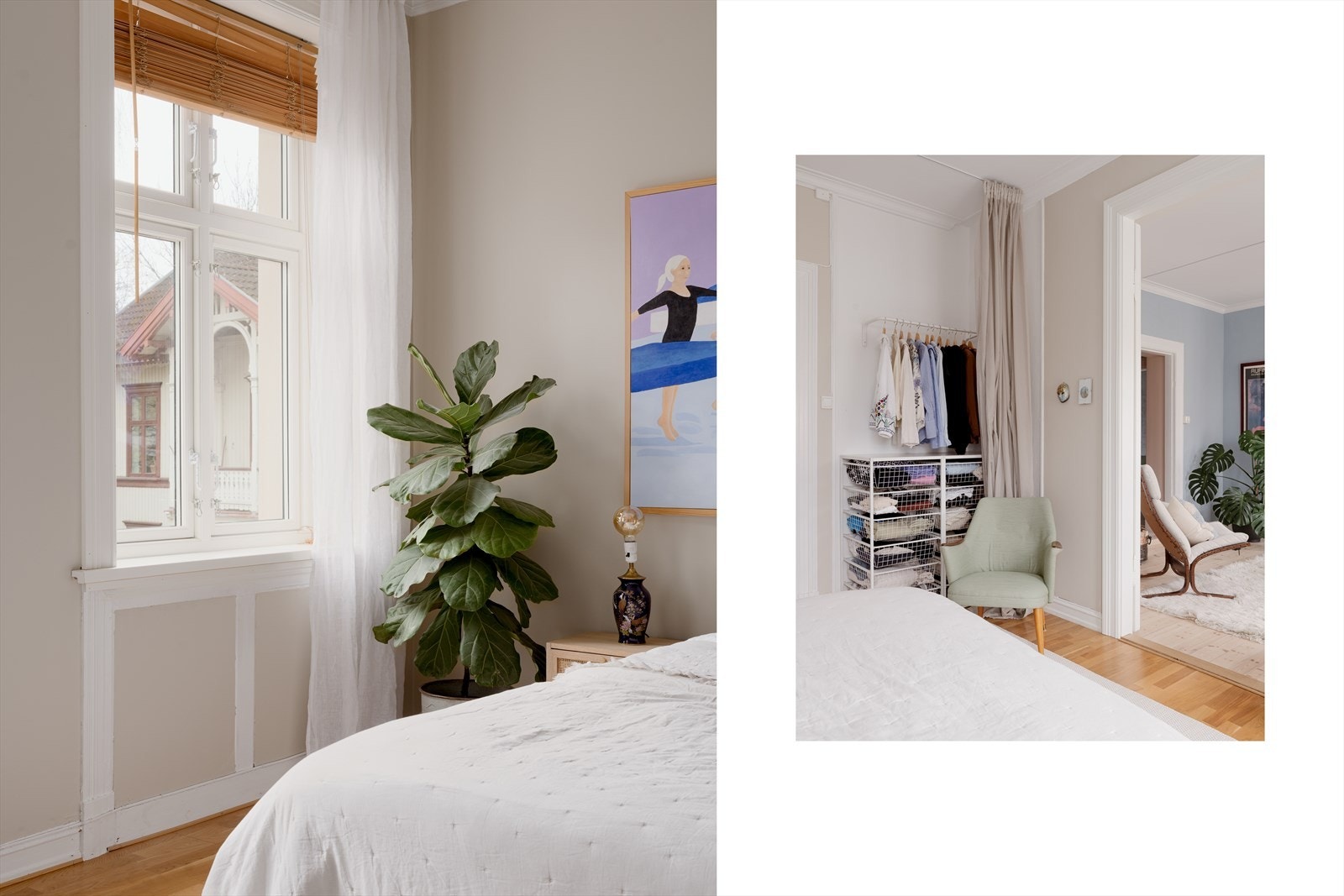 Detaljene i rommet, som de dype vinduskarmene, understreker bygårdens klassiske preg. Galleribilde