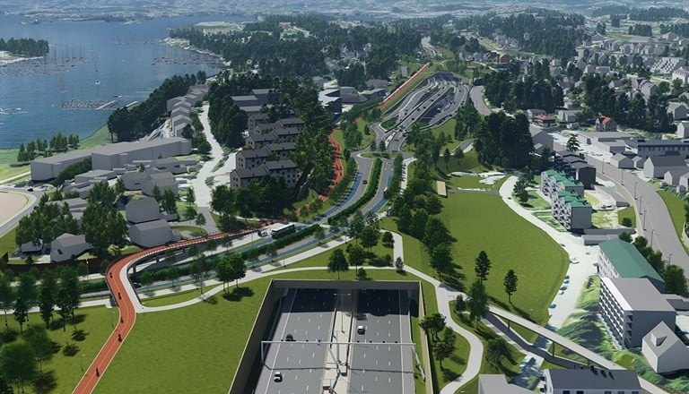 Les mer om prosjektet som legger E18 under bakken på statens vegvesen sine sider Galleribilde