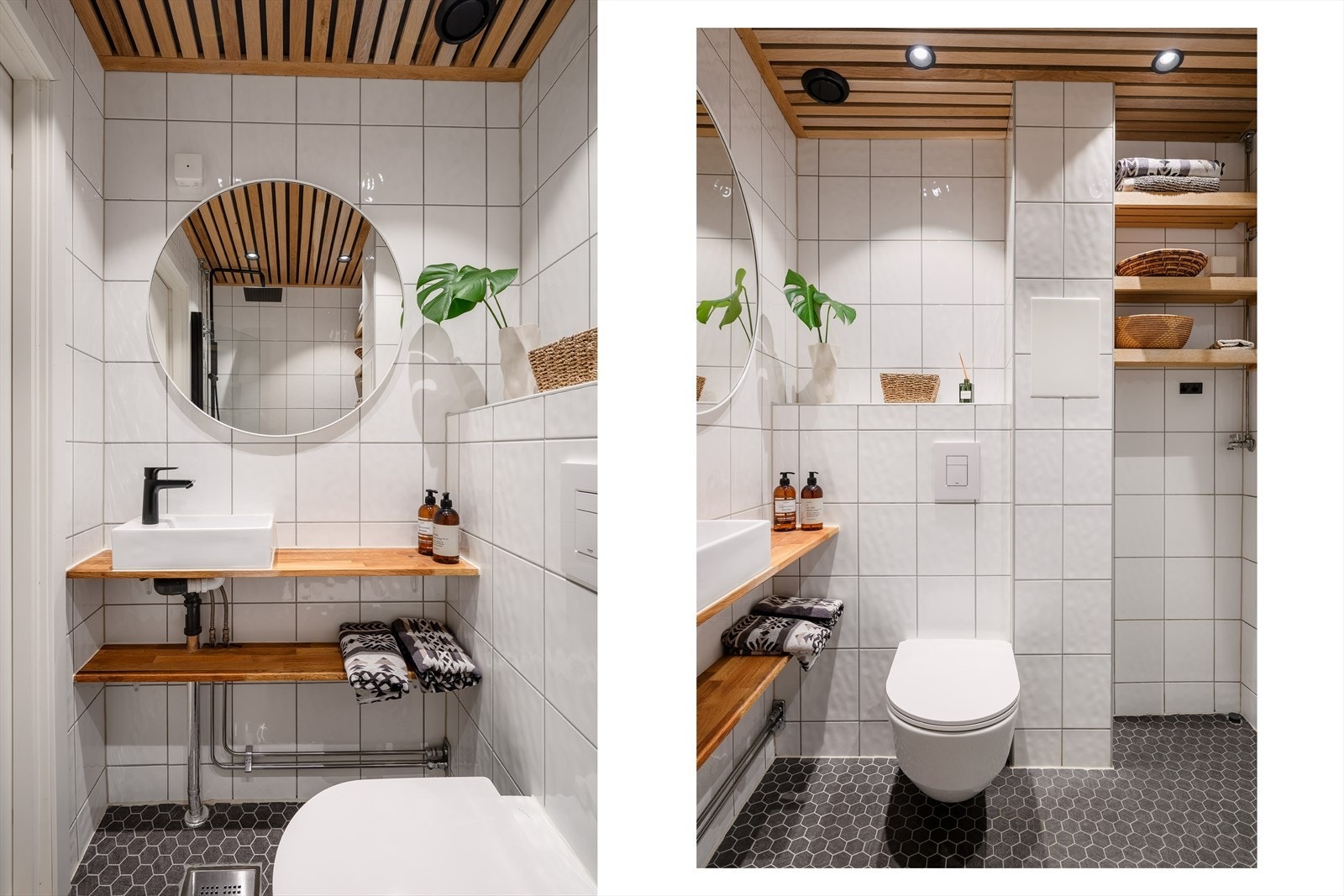 Pent flislagt bad med opplegg for vaskemaskin. Rommet var totalrenovert av borettslaget i 2013 og videre oppgradert i 2021. Det må nevnes at det er fellesvaskeri for ekstra vaske og tørkemuligheter. Galleribilde