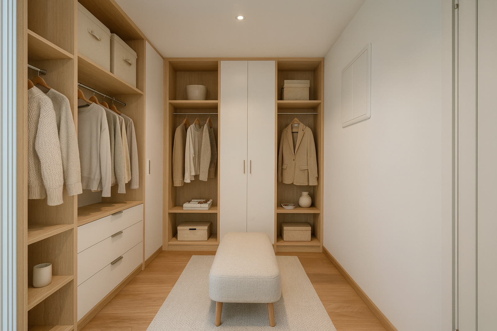 Walk-in closet. Bildet er av illustrativ karakter og angir nødvendigvis ikke korrekt gjengivelse av elementer i boligene. Galleribilde