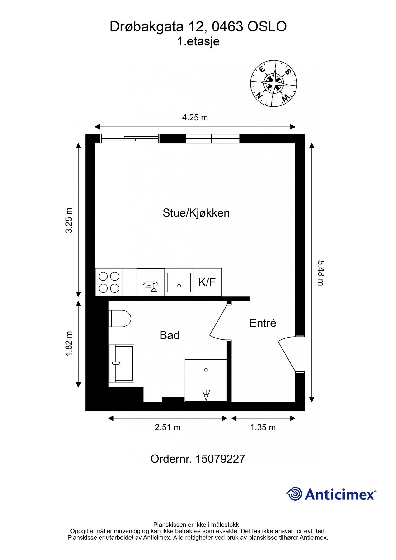 Plantegning. I tillegg disponerer leiligheten en kjellerbod på 3m². Heis i bygget. Galleribilde