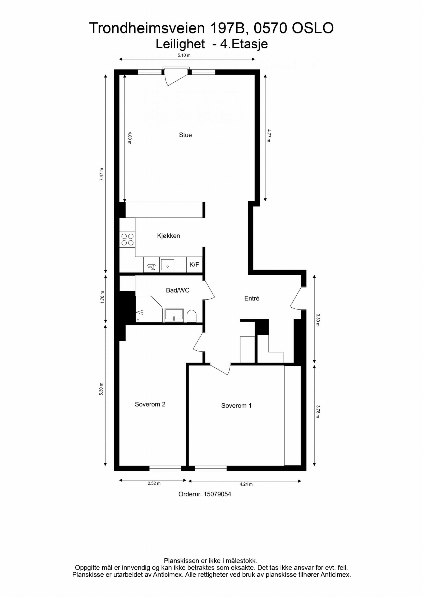 Plantegning med mål. Galleribilde