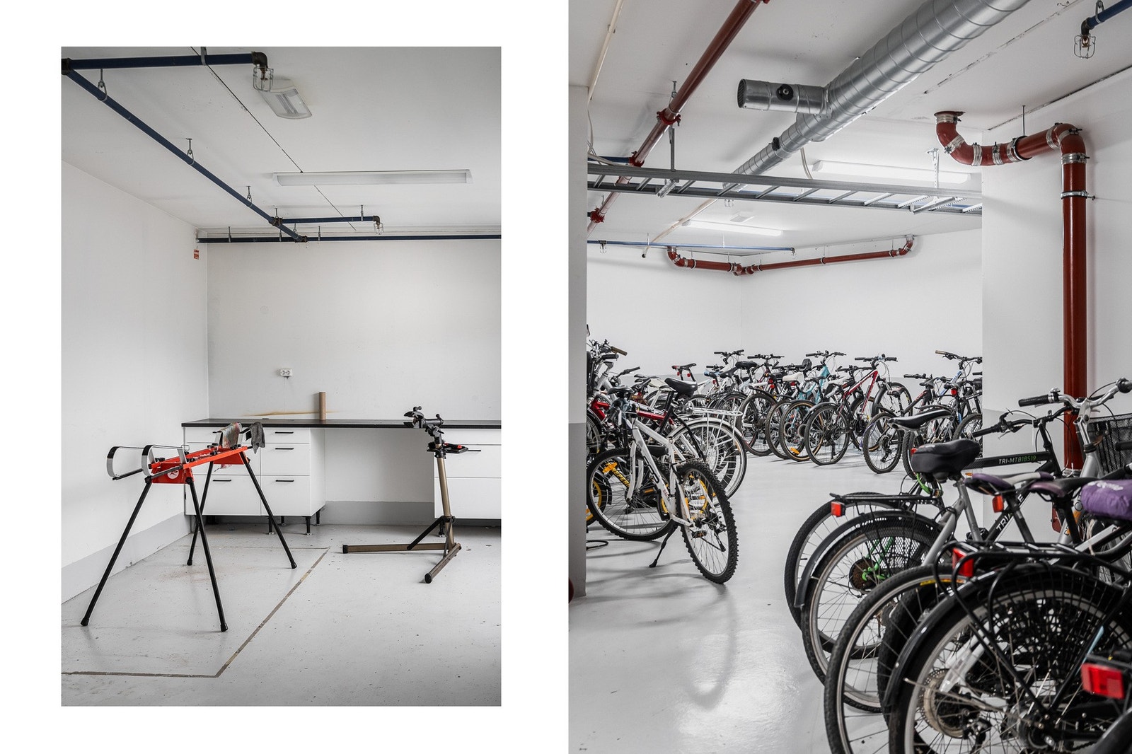 I kjelleren finnes felles sykkelparkering med reparasjonsmuligheter og en praktisk smørebod for ski og sykkelreparasjoner. I tillegg er det et fellesrom som kan leies av beboerne, til selskap/arrangementer. Lokalet rommer ca 30 pers. Galleribilde